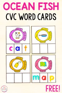 Ocean fish CVC word cards CVC activity for kids.