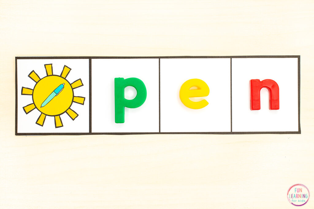 Summer phonics activity for learning to segment sounds and spell CVC words.