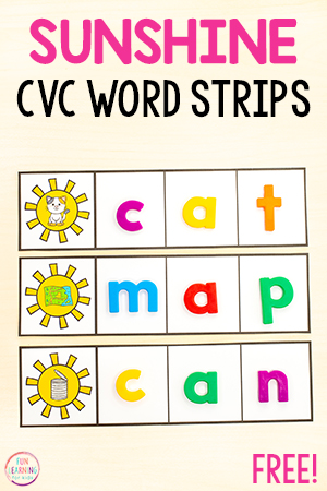 Sun CVC Word Building Strips Free Printable