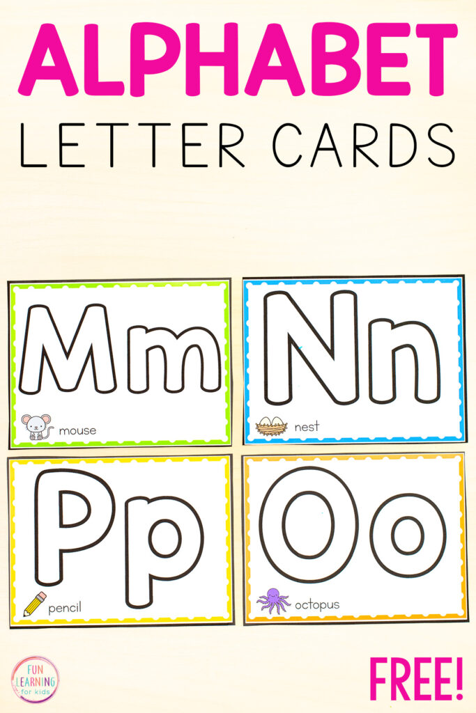 Alphabet activity cards for learning letters and letter formation in a fun, hands-on way. Add to alphabet centers for engaging practice.
