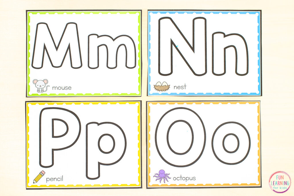 Hands-on fine motor alphabet activity for learning letter recognition and letter formation.