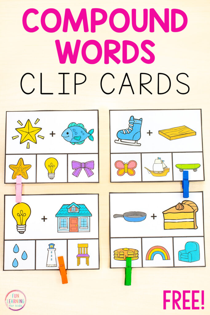 Compound words phonological awareness activity for kids to use during centers or small group. A hands-on phonological awareness lesson for kindergarten.