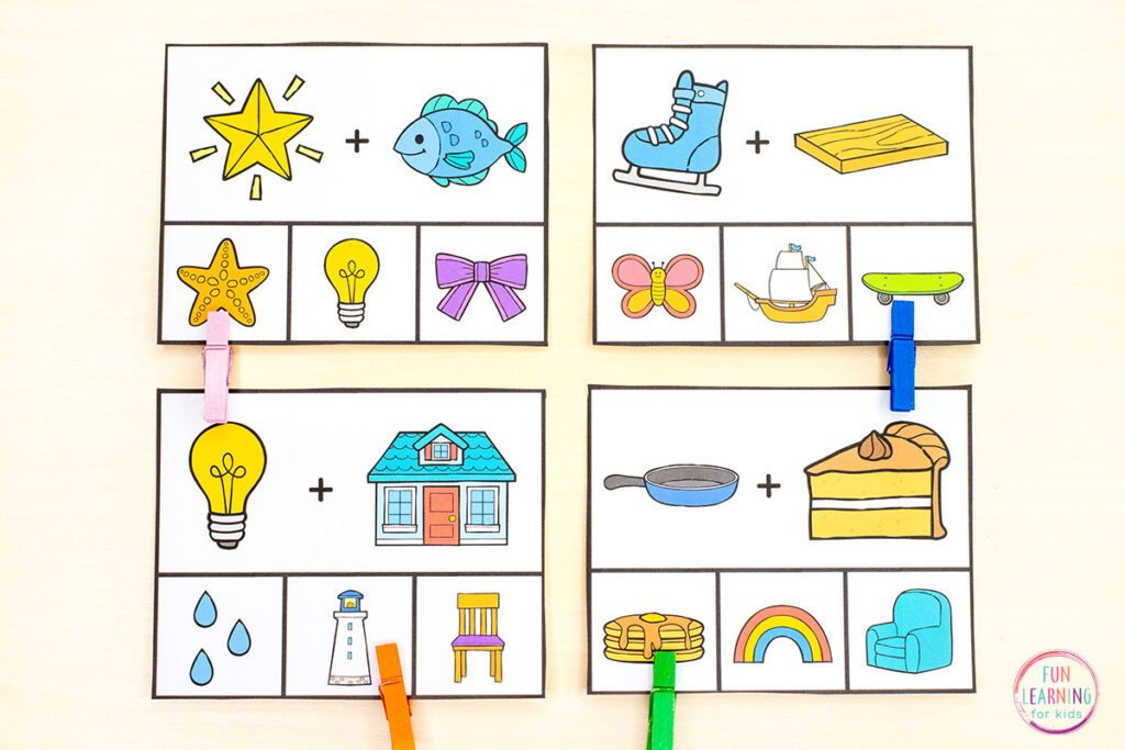 Free printable compound words literacy activity for developing phonological awareness.