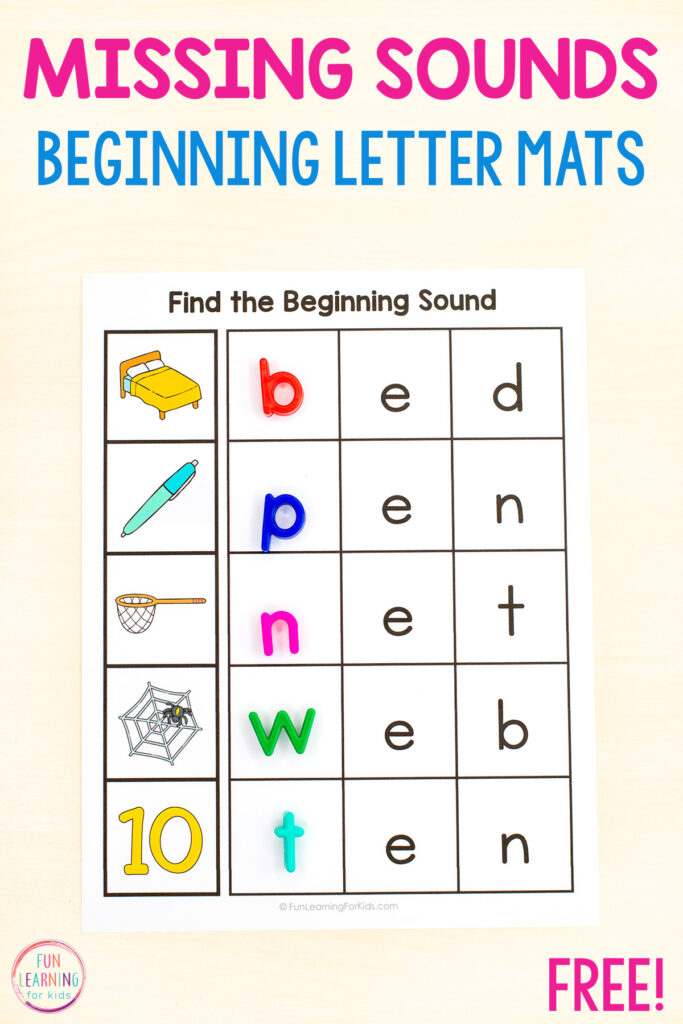 A hands-on phonics activity for kids to practice adding initial sounds to words. This missing sounds activity is perfect for centers.