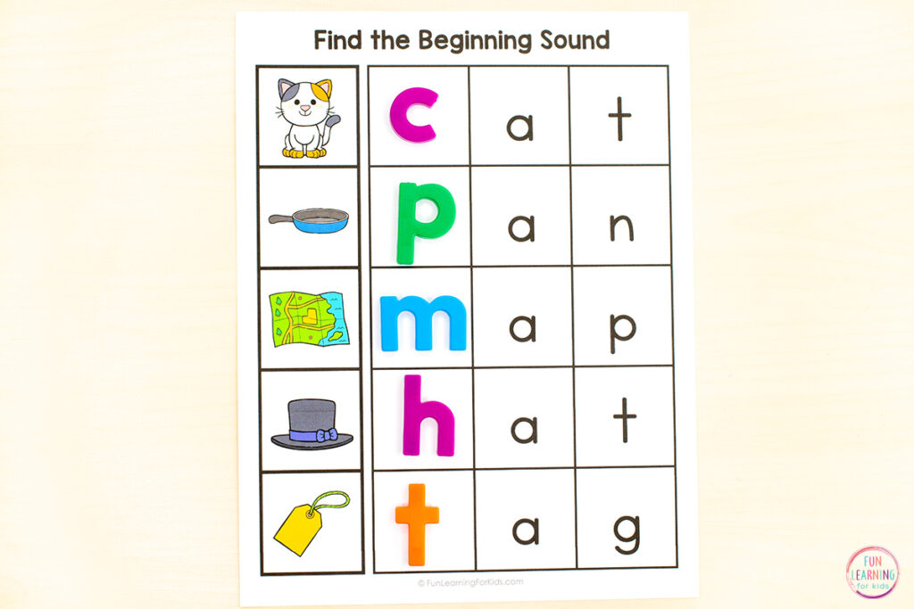 A hands-on phonics activity for learning to add missing sounds and build phonemic awareness.