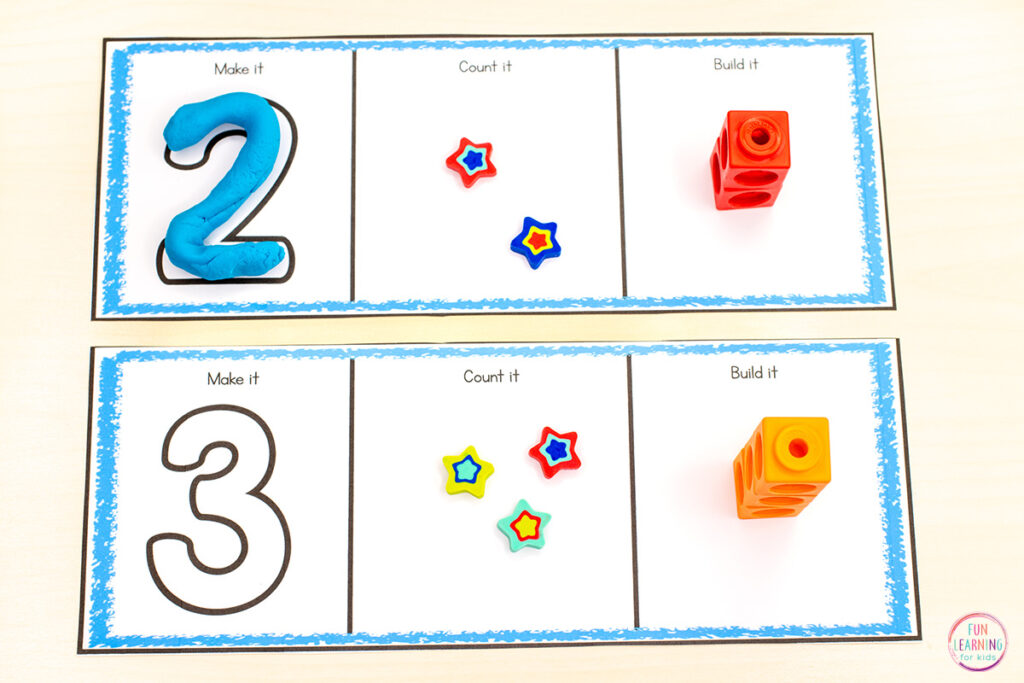 Build number sense with these number activity strips for math centers in pre-k and kindergarten.