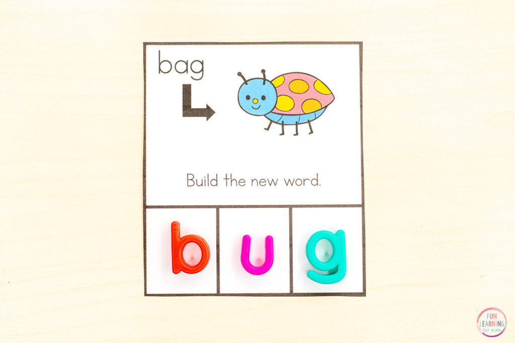 A free printable phonics activity for kids who are learning to substitute sounds.