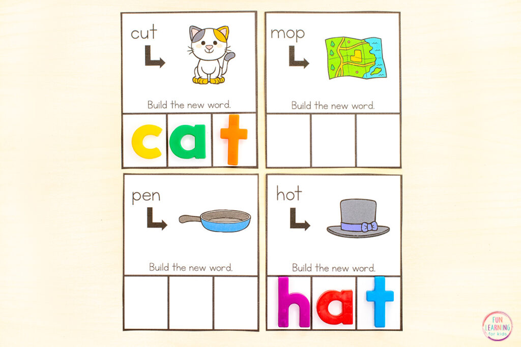 Phoneme substitution cards for your phonics centers or phonemic awareness lessons in kindergarten and first grade.