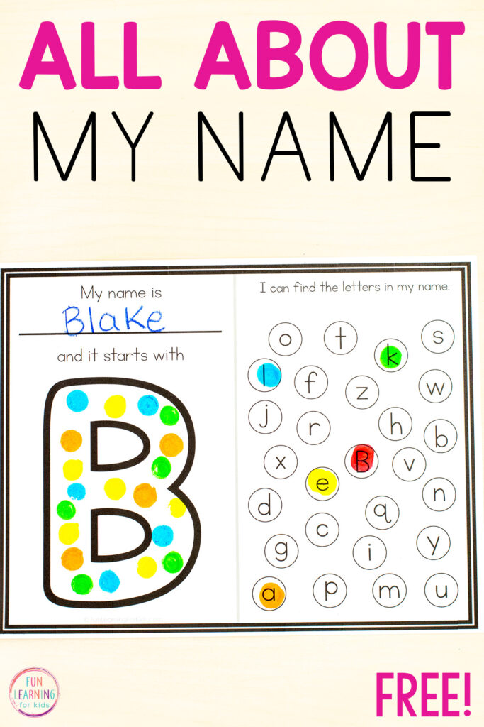 Free printable all about me name worksheets for kids in preschool, pre-k and kindergarten.