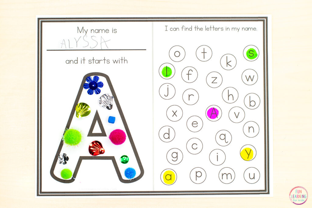 Printable all about me name worksheets for learning names.