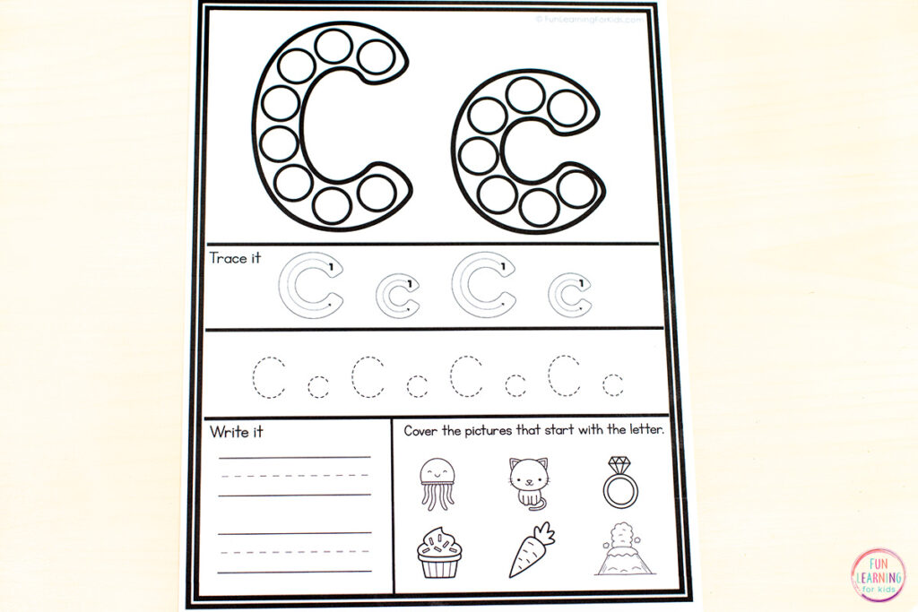 Alphabet worksheets for learning letter identification and letter formation and practicing writing letters.