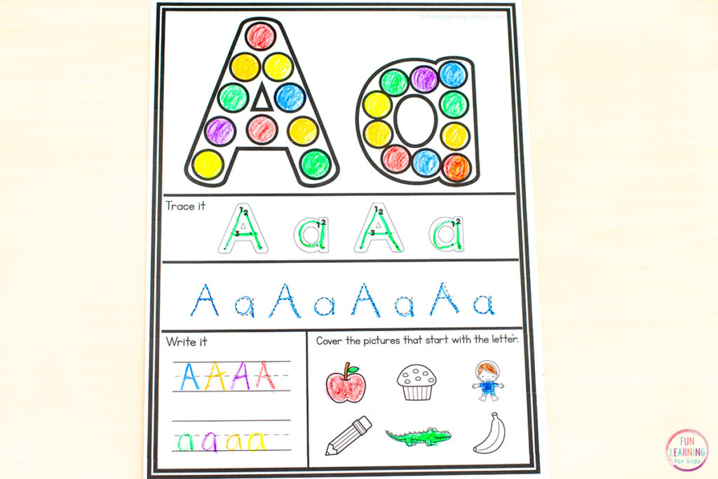 Free alphabet letter formation worksheets for kids.