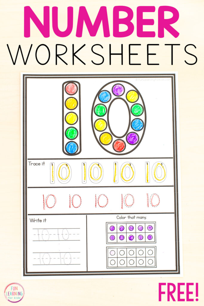 Printable numbers worksheets for learning numbers 0-20 while getting practice with number recognition, number formation and counting.