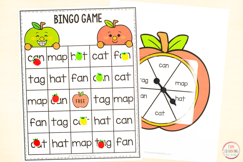 Apple bingo game for fall literacy centers and reading centers.