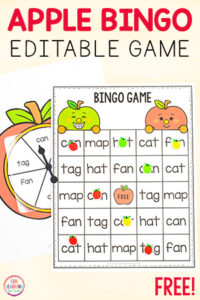 Editable apple theme bingo game for teaching phonics skills and reading fluency.