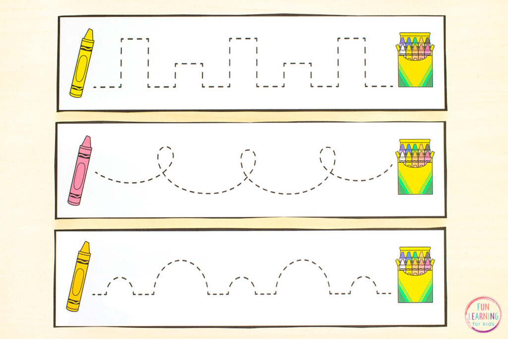 Free printable pre-writing tracing strips for your writing center.