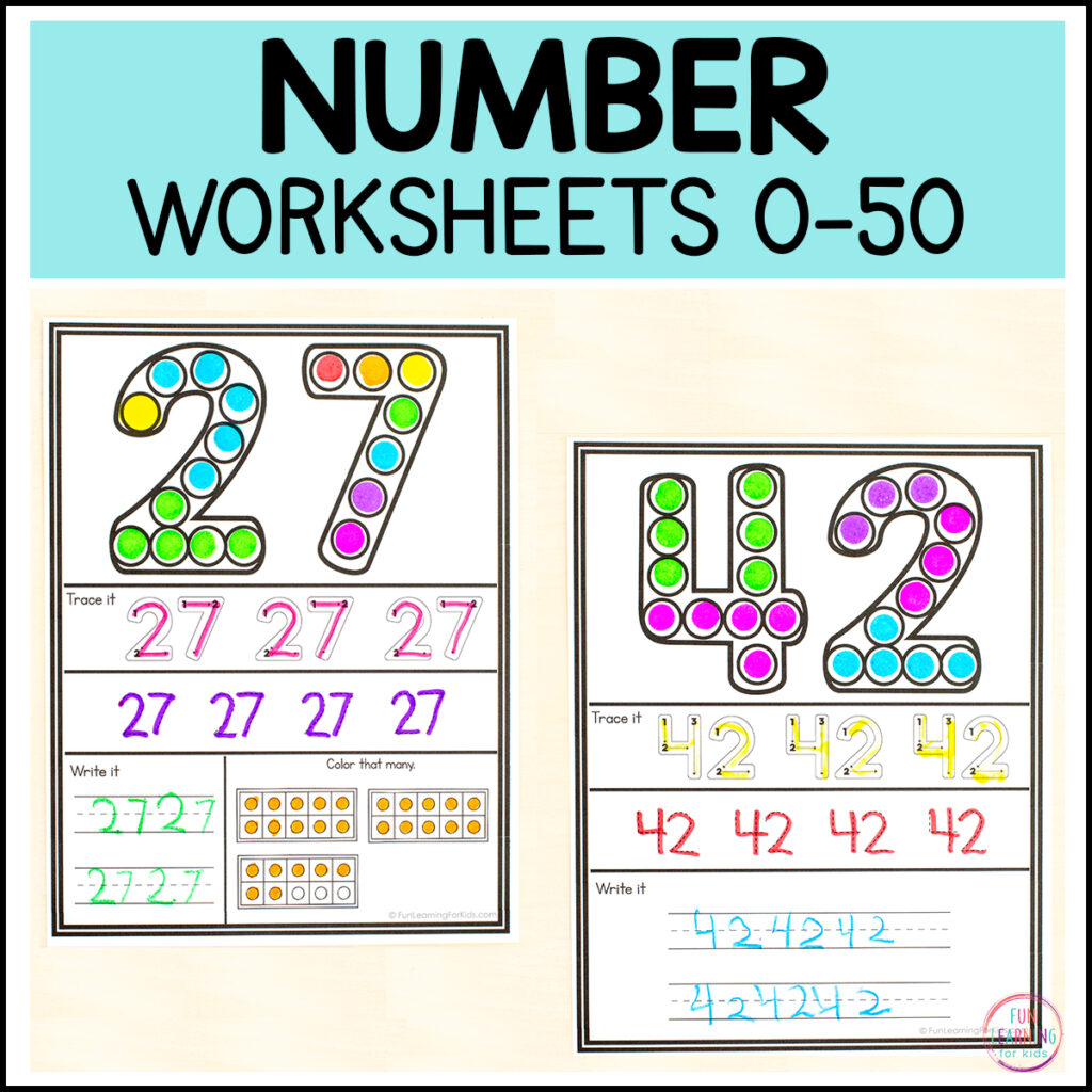Number Worksheets 0 - 50