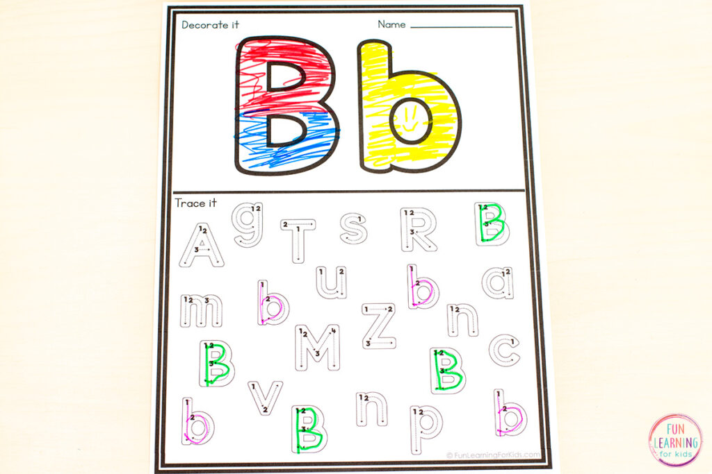 Alphabet letter search worksheets that give students practice with letter identification and letter formation.