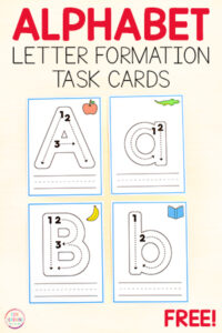 Alphabet letter tracing task cards for learning letters and letter formation.