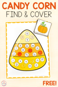 Free printable candy corn find and cover the letter alphabet activity for fall literacy centers.