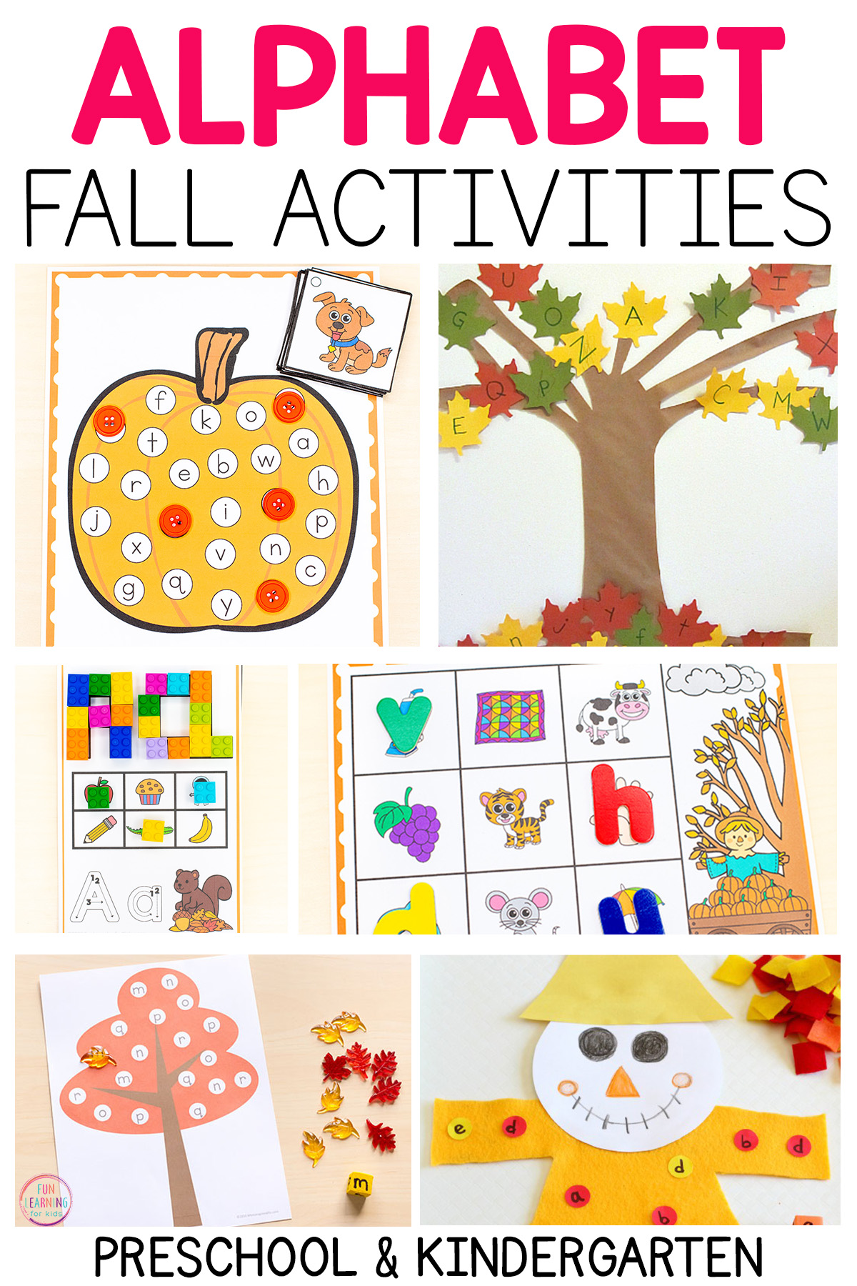 Fall alphabet activities for kids in preschool, pre-k and kindergarten.
