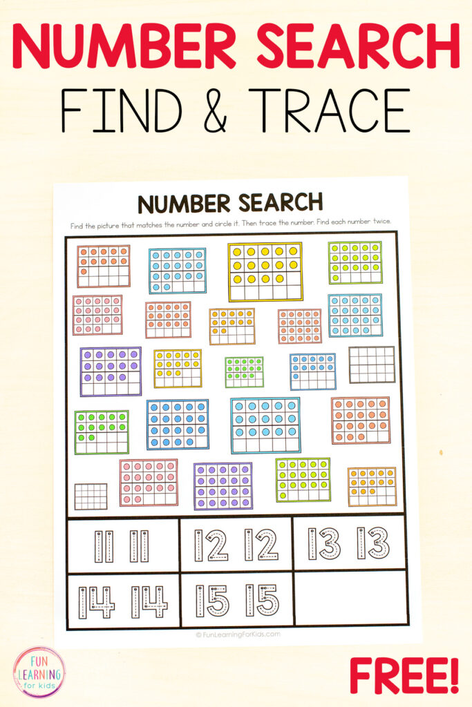 Search and trace number worksheets for learning numbers 0-20 while getting practice with counting and number formation.
