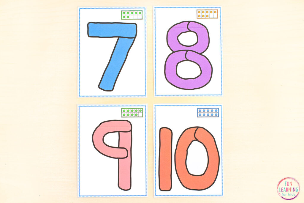 Play dough task cards for learning numbers 0-20 while practicing number formation, number recognition and counting.