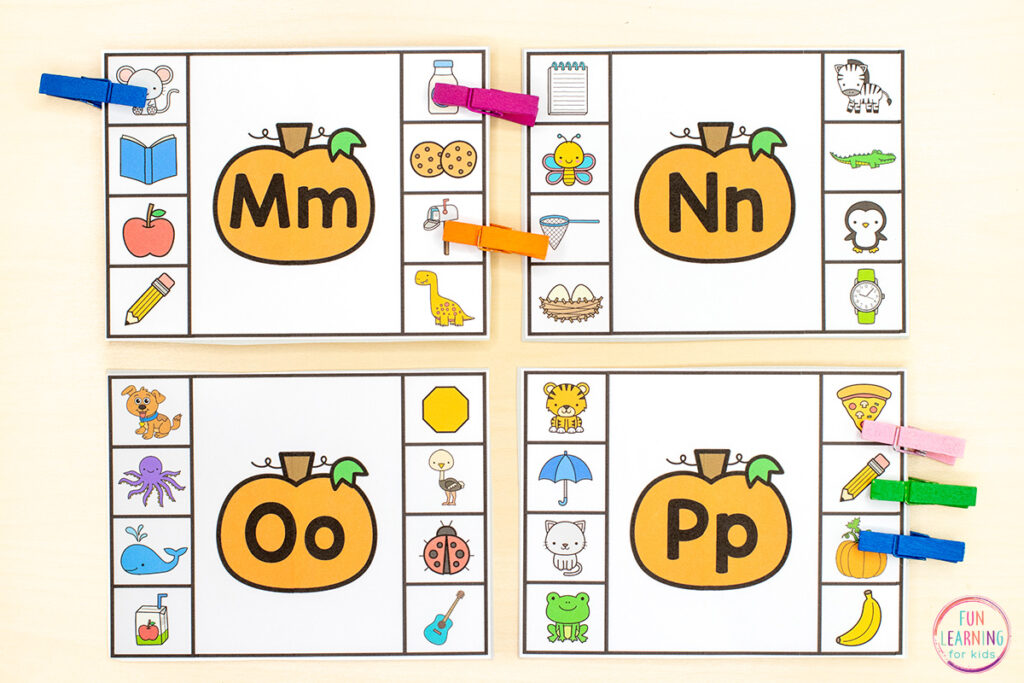 A free pumpkin alphabet activity for kids in kindergarten or pre-k.