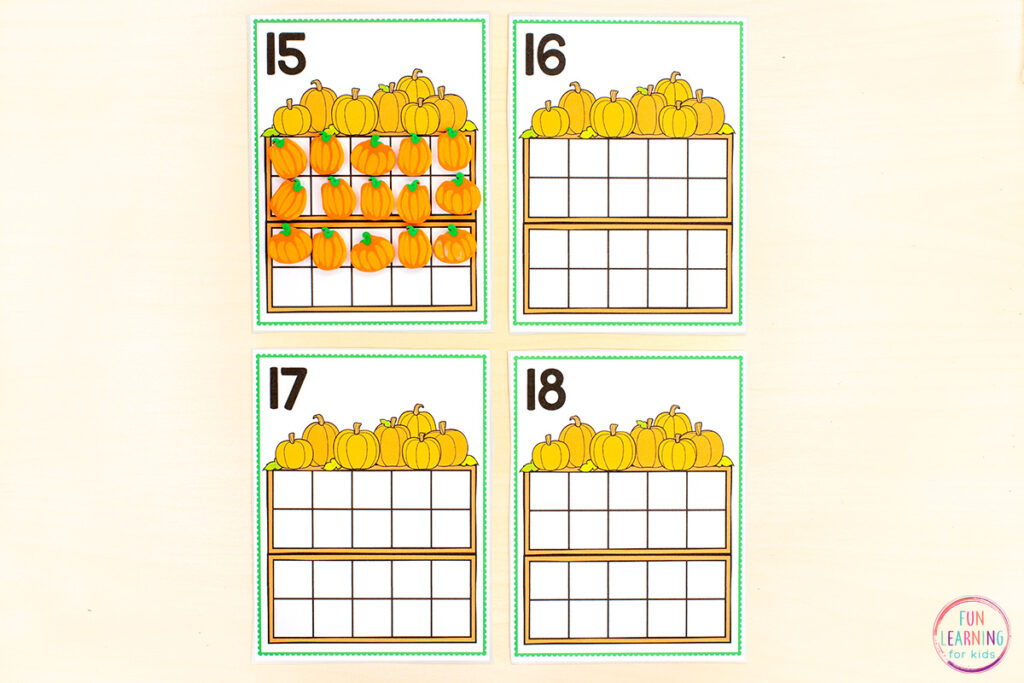 Pumpkin math activity for learning numbers 0-10 and teen numbers too.