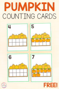 Pumpkin counting math activity for kids in pre-k and kindergarten.