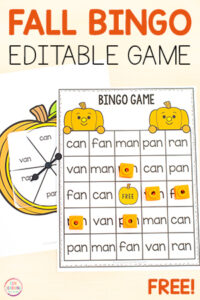 Free printable pumpkin theme editable bingo game for reading practice in kindergarten and first grade.