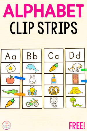 Super Fun Alphabet Beginning Sounds Clip Strips for Kids