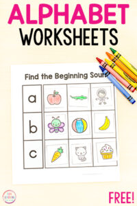 Alphabet beginning sounds sorting worksheets for kids to learn phonics skills.