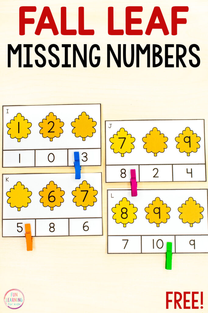 A fall theme number sense activity for  practice with number order, sequencing numbers and counting forward.