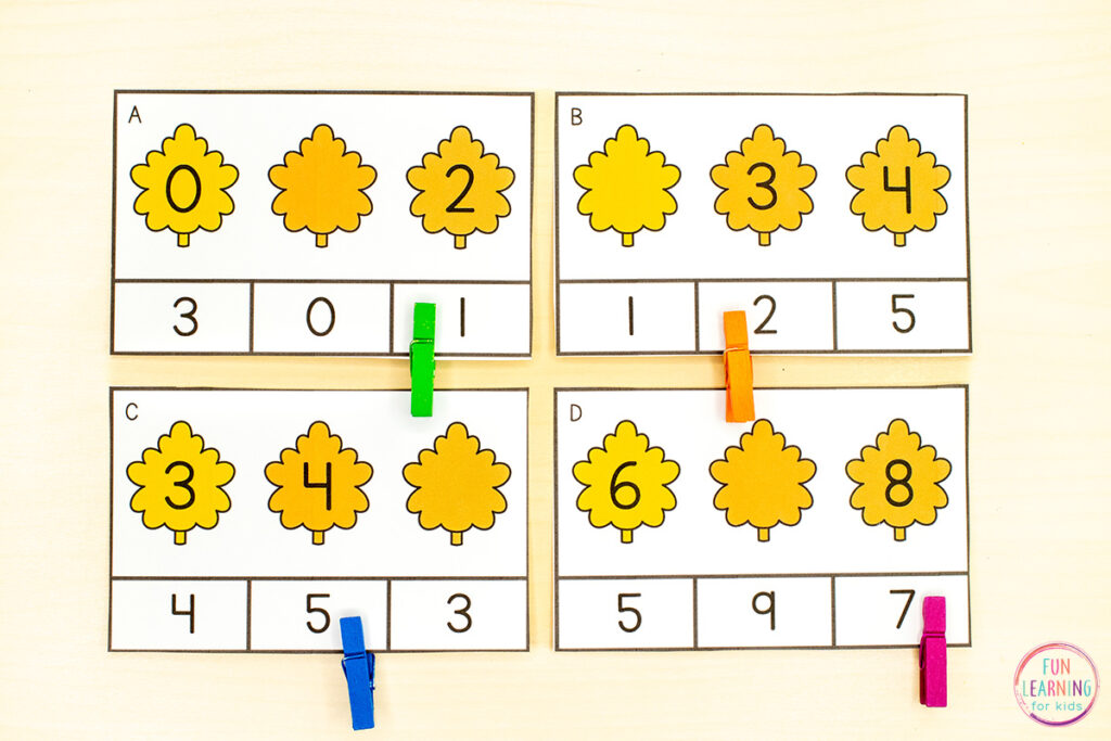 Teach number sequence and counting forward with these missing number clip cards.
