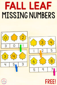 Fall theme number order math activity for kindergarten.