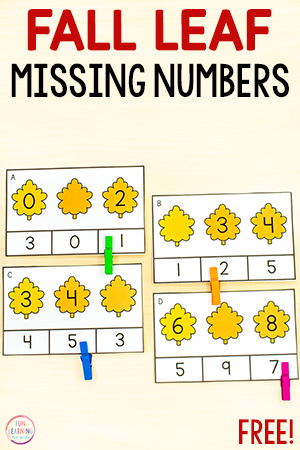 Fall Leaf Missing Numbers Clip Cards Math Activity