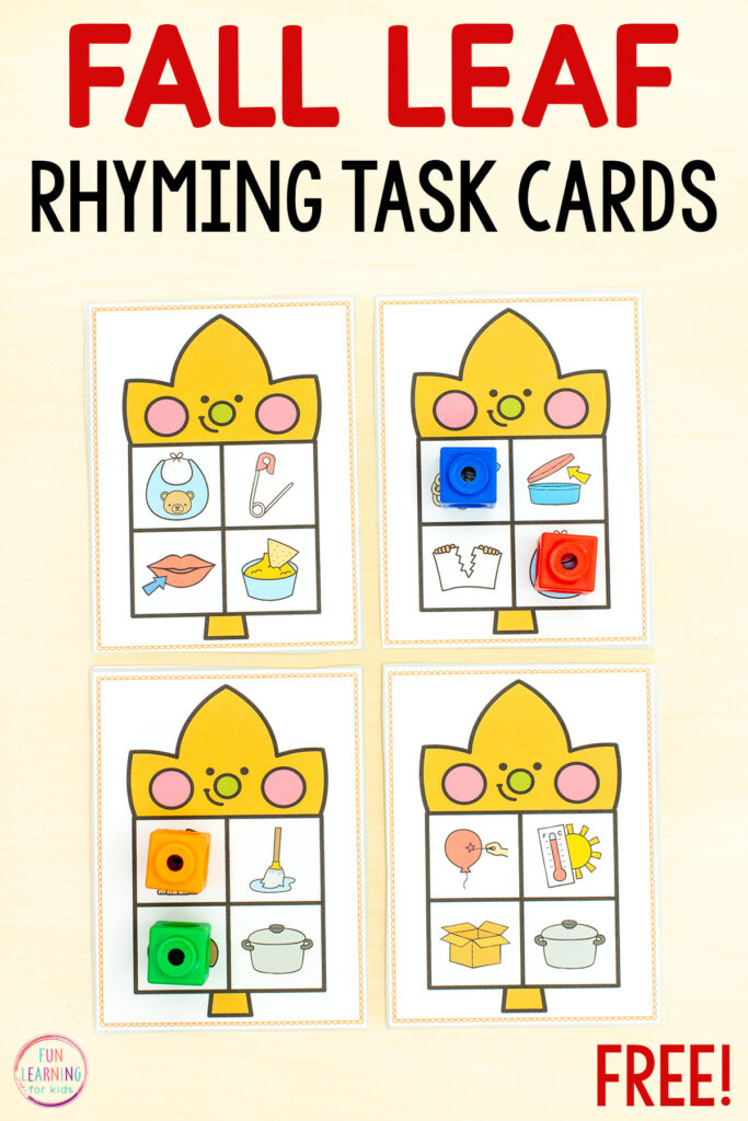 Fall theme rhyming activity for practice with CVC rhyming words. Perfect for developing phonological awareness this fall!