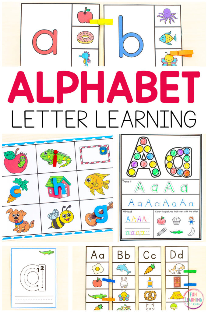 Alphabet activities for kids to learn letters in preschool, pre-k and kindergarten.