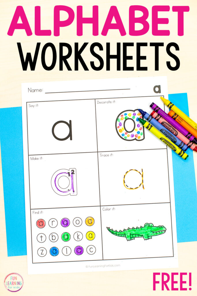 Printable alphabet letter tracing sheets for learning letter recognition, letter formation and letter sounds.