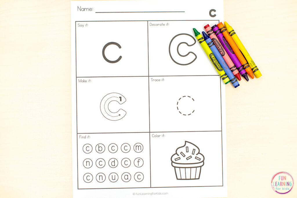 Free alphabet letter worksheets for kids to learn the alphabet.
