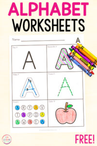 Alphabet worksheets for learning letters in preschool, pre-k or kindergarten.