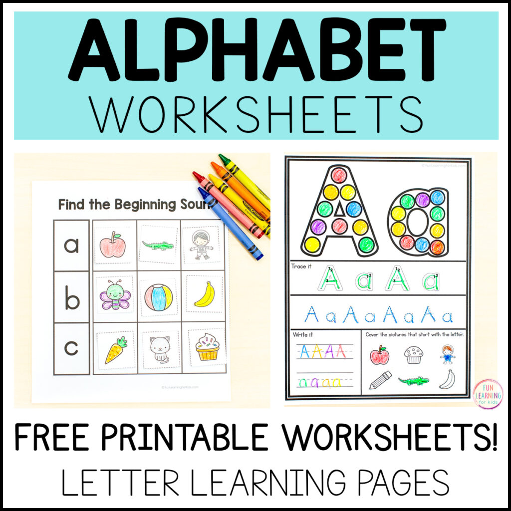 Free printable alphabet worksheets for learning letters in preschool, pre-k and kindergarten.