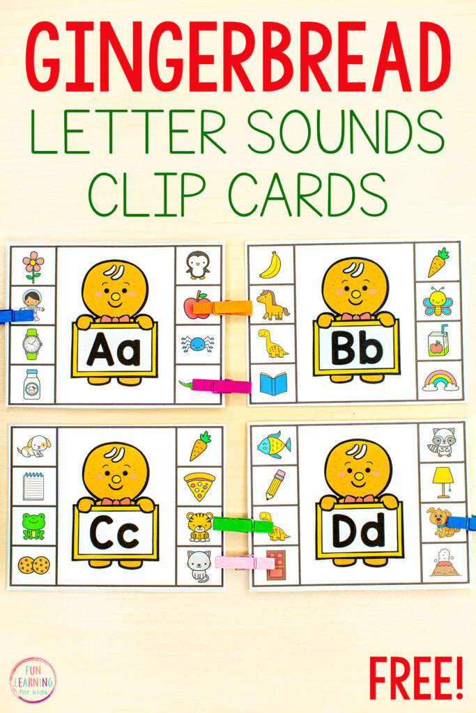 Gingerbread beginning sounds clip cards for your literacy centers this winter.