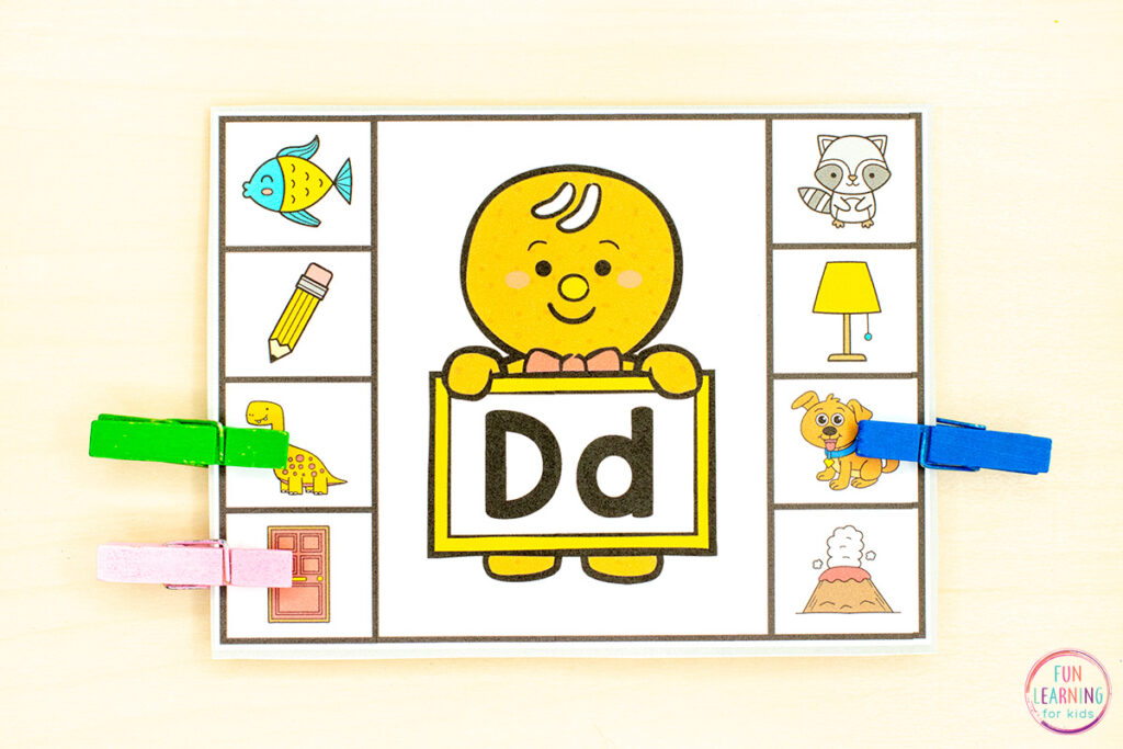 A gingerbread alphabet activity for kids to learn letters and letter sounds.