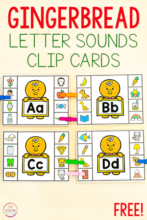 Gingerbread Alphabet Beginning Sounds Task Cards