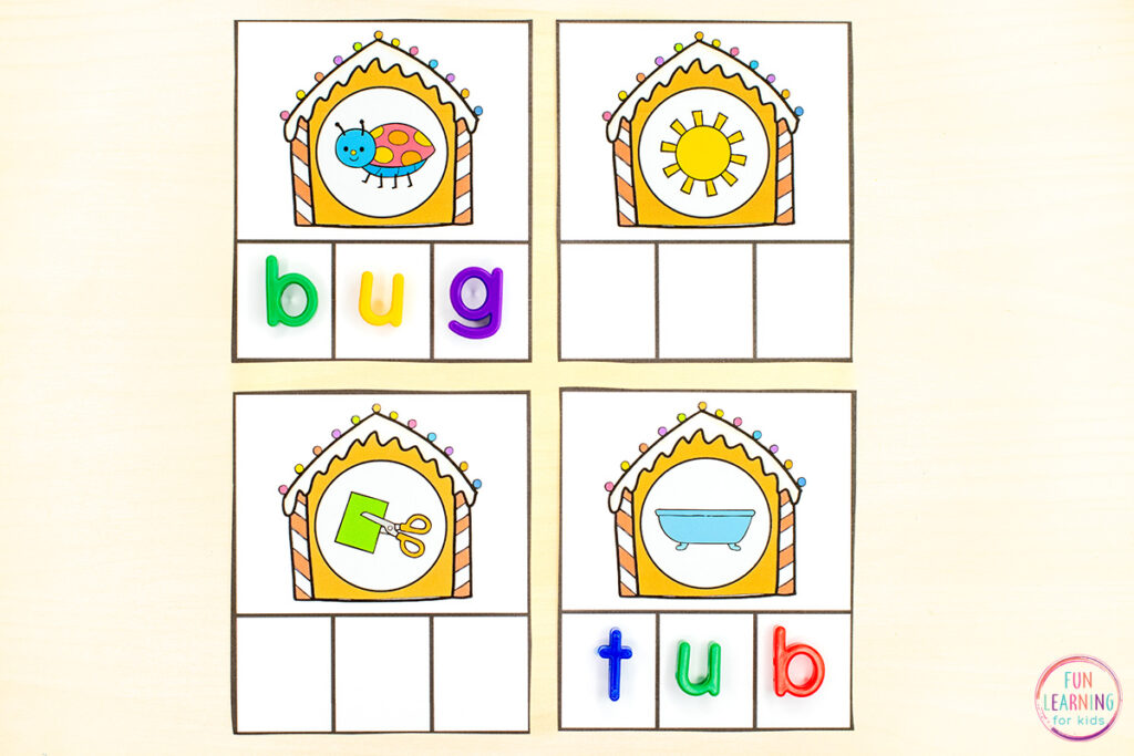 Gingerbread theme CVC word building cards for your gingerbread literacy centers.