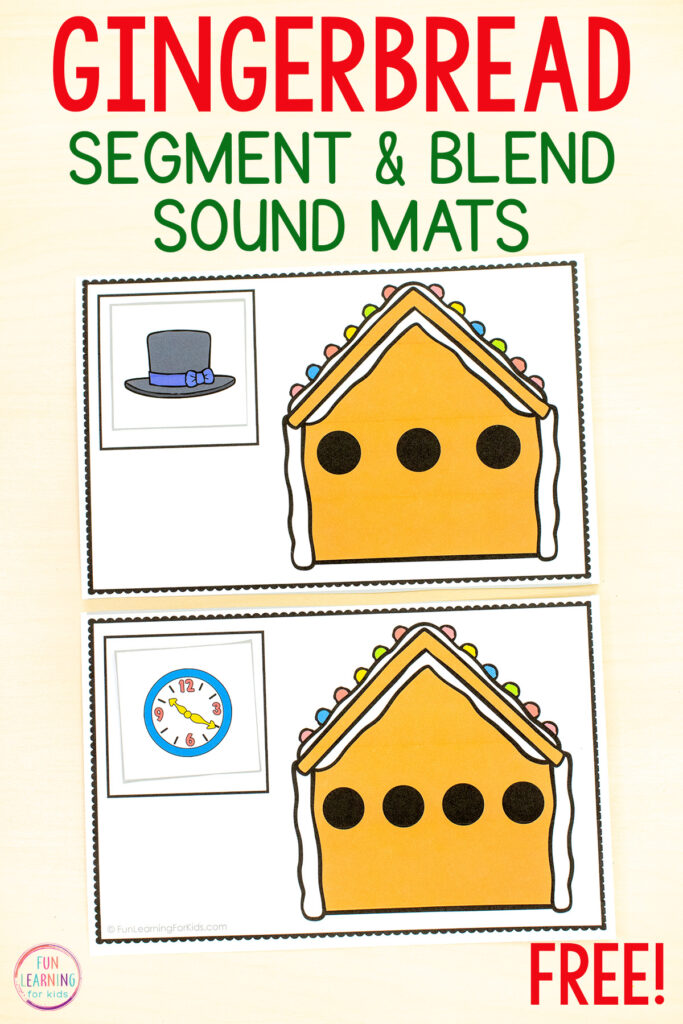 Gingerbread phoneme segmenting and blending mats for your phonics centers and phonemic awareness lessons this Christmas season.