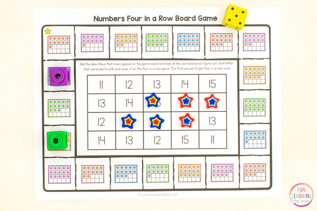 Number sense board game for learning numbers 0-20.