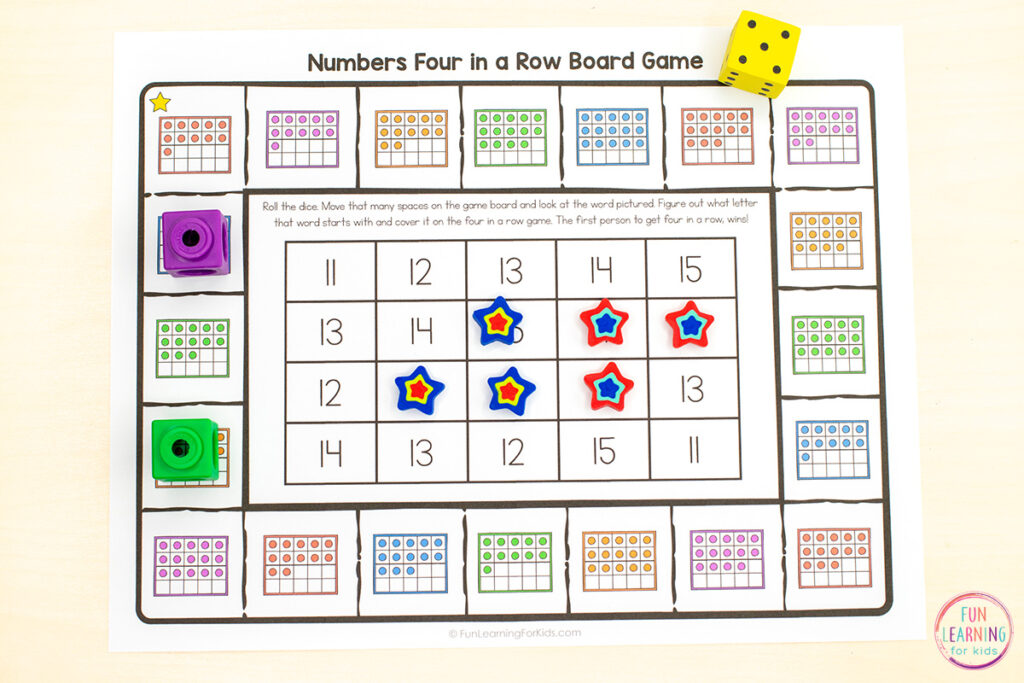 Learn numbers and practice math skills with a fun number board game.